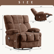 JONPONY Massage Swivel Rocker Recliner Chair with Heated Vibration Massage, Ergonomic Lumbar Support, USB Charge Port, 2 Cup Holders, Side Pocket, Brown