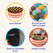 Battat Hop In Ball Pit Build City, Collapsible Foam Frame with 68 Crush-Resistant Balls, Machine-Washable Cover, Multicolor, Toddler Toy