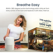 Miko Air Purifier for Large Room up to 770 Sqft - H13 True HEPA Air Cleaner for Pet Hair 99.97% Smokers Odors Dust Pollen for Home