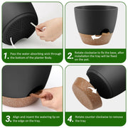 Foukus Set of 5 Self-Watering Plant Pots with Drainage Holes, Eco-Friendly Black Plastic Planters for Indoor and Outdoor Use, Sizes 7in to 5in