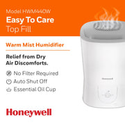 Honeywell HWM440W Top Fill Warm Mist Humidifier with Essential Oil Cup, White