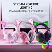 Razer Kraken Kitty V2 Wired Gaming Headset, TriForce 40mm Drivers, HyperClear Cardioid Mic, 7.1 Surround Sound, Chroma RGB Kitty Ears, White