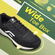 FitVille Wide Pickleball Shoes for Men, All Court Tennis Racquetball Shoes with Arch Support, Black, 9.5 X-Wide