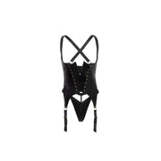 Oh La La Cheri 62-11334 Kinky Open Cup V-Wire Merrywidow Bustier with Matching G-String, Black, Large/XLarge