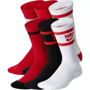 Nike Everyday Cushioned Dri-FIT Crew Socks, Little Kids, University Red, 6-Pack, Size XS