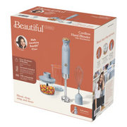 Made By Gather 19421 Beautiful Cordless Immersion Blender with 7.5-Inch Stainless Steel Arm, 2-Cup Chopper, Whisk Attachment, 24oz Measuring Cup, White Icing