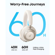 Anker Soundcore Space One Pro Foldable Over-Ear Headphones Cream White Adaptive Active Noise Cancelling 40-Hour Battery A3062