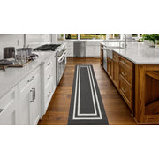 YMF Carpets Inc. Tufted Runner Rug 2-Piece Set, Double Line Border, Washable, Non-Slip TPR Backing, Blue and Light Grey, 26 x 45 & 26 x 60 Inches, YMA023393