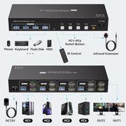 AUBEAMTO Dual Monitor HDMI KVM Switch for 4 Computers, 2 Monitors, 4K@60Hz, 4 Port, USB 3.0, Remote Control, SW242-2HD