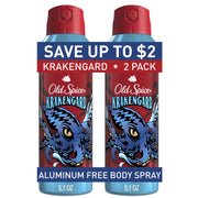 Old Spice Krakengard Aluminum Free Body Spray for Men, Deep Ocean Scent, Twin Pack 5.1 oz