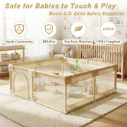 NimbleRest Large Baby Playpen Toddler Play Yard Safety Fence, 48 in x 48 in, Beige
