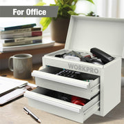 WORKPRO Mini Metal Tool Box, Cold Rolled Steel, 2 Drawers with Magnetic Tabs, PVC Liners, PP Feet Pads, Macaron, 10.8 x 5.9 x 8.2 in