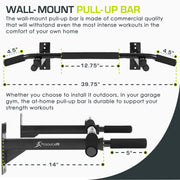 ProsourceFit Wall-Mounted Pull-Up Bar, Heavy-Duty Alloy Steel, Multi-Grip 12 Positions, Black, 300 lb Capacity