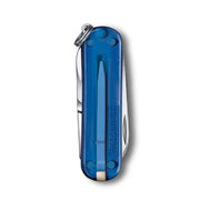 Victorinox Classic SD Swiss Army Knife, Compact, 7 Functions, Swiss Made Pocket Knife with Small Blade, Screwdriver and Key Ring - Transparent Blue