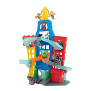 Jazwares Marvel Spidey and Friends Amazing Metals City Track Set, 24-Inch Tall Multi-Level Playset with 2 Racetracks, 9 Action Zones, and 6 Die-Cast Vehicles