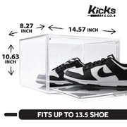 Kicks & Co XL Clear Plastic Stackable Shoe Storage Box with Magnetic Front Door and Ventilation Slots for Sneakers up to Size 13, 4 Pack