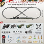 BUBUQE Electric Train Set, Metal Alloy Steam Locomotive with Glowing Passenger Cars, Remote Control, Light and Sound Effects, Deluxe 2026 Christmas Toy, 35-5L