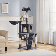 Alden Design 54 in Cat Tree with Hammock, Basket, Scratching Posts, Dark Gray Plush