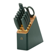Beautiful 5336876 12 Piece Thyme Green and Gold Knife Block Set with Soft-Grip Ergonomic Handles by Drew Barrymore