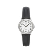 Timex T2H331 Women's Easy Reader Date 25mm Black Silver White Leather Strap Watch