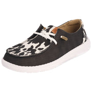 HEYDUDE Wendy Cow Print Canvas Shoes for Ladies - Black Cow - 8M