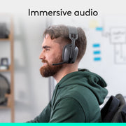 Logitech Zone Vibe 100 Wireless Over-Ear Headphones, Noise Canceling Microphone, Multipoint Bluetooth, 40mm Drivers, Lightweight Comfort, Graphite, 981-001256
