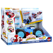 Jazwares Marvel Team Spidey Flip and Reveal Caravan Cruiser Vehicle with Lights and Sounds, Includes Spidey, Ghost-Spider, Spin, Ages 3 and Up