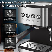 Bluebow Cm3010 Stainless Steel Espresso Machine 20 Bar With 1.5L Water Tank & Milk Frother
