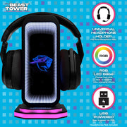 Allstar Innvoations MrBeast Feastables Gaming Headphone Stand with RGB Infinity Mirror Light, Universal Over-Ear Headset Holder, USB Powered, Matte Black