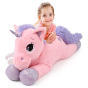MorisMos Giant Unicorn Stuffed Animal, 32-Inch Ultra-Soft Pink Plush Toy with Zipper for Easy Cleaning