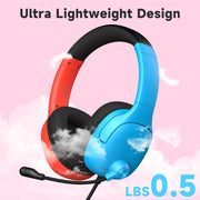 FONHAID Gaming Headset for Switch, Over-Ear Wired Headphones with Noise-Canceling Microphone, 3.5mm Jack, Red and Blue