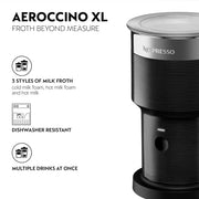 Nespresso Aeroccino XL Milk Frother, Black, Electric, 13.5oz Capacity, Dishwasher Safe, 550W, Three Styles of Milk Froth