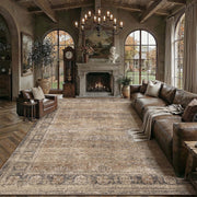 Berthmeer 8 x 10 Brown Vintage Oriental Area Rug, Traditional Distressed Design, Non Slip, Washable, Low Pile