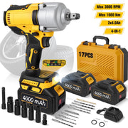 RELOIVE 1/2 Cordless Impact Wrench, Brushless Motor, 1000 N.m Torque, 3800 RPM, 3 Speed Modes with Stepless Adjustment, 2 x 4.0Ah Batteries, Yellow