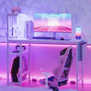 Bestier LED Gaming Desk White & Power Outlet 44 inch