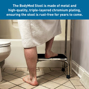 BodyMed Heavy-Duty Step Stool with Handle, Non-Slip Rubber Platform, 9.5 in Step Up, 18 in L x 11.5 in W x 34 in H, Chrome