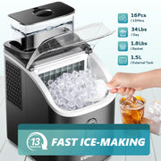 EUHOMY Ice Cube Maker Machine Countertop, 34lbs Per Day, Dual Water Tanks, Adjustable Ice Thickness, 24-Hour Timer, Auto-Cleaning, Black, IM-FM