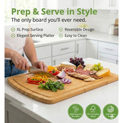 Greener Chef Organic Bamboo Cutting Board, Extra Large 18 in, Reversible with Juice Groove, Eco-Friendly