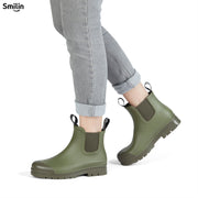 SMILIN Chelsea Waterproof Ankle Rain Boots for Women, Anti Slip Rubber Lug Outsole, Olive Green, Size 10