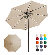 FUNDAZE 9ft Solar Patio Umbrella with 32 LED Lights, Tilt and Crank, 8 Iron Ribs, UV Resistant Polyester Canopy, Beige