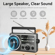 Jazmm Portable AM FM Radio with Digital Tuning, Large Knob, Dual Power AC and Battery, Black
