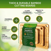 Cookgen CGXCB105 Premium Extra-Thick Bamboo Chopping Boards Set of 3 with Juice Groove and Handles, 38x25cm