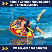 WOW Watersports Prowler Starter Kit, 1-Person Towable Tube with Heavy-Duty 1,000 lb Tow Rope and 12V High-Speed Air Pump, Nylon Cover