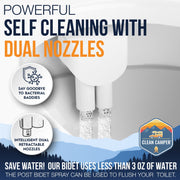 Clean Camper RV Bidet Attachment, Custom Fit for Thetford V VI and SeaFlo Plastic Toilets, Dual Self-Cleaning Nozzles, Easy Installation Kit, White
