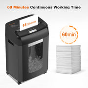 Bonsaii C185-J Paper Shredder, 18-Sheet Cross Cut, 60-Min Continuous Run, P-4 Security, 6.1-Gallon Bin, Black