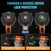 SPBTAR Cordless Impact Wrench Kit, 1200Nm High Torque Brushless Motor, 21V with Dual 4.0Ah Batteries, Charger, LED Work Light, 5 Sockets Set