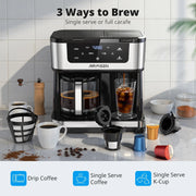 AIRMSEN HR-CM307U 12-Cup Drip Coffee Maker with K Cup Combo, Programmable Coffee Machine with 1-4 Cup Setting