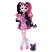 Mattel Monster High Draculaura Doll, Pink Bow Dress, Black Cardigan, Pet Bat Count Fabulous, 7 Accessories, JHK29