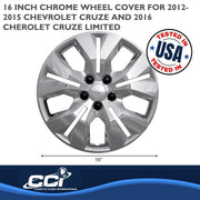 ProMaxx Chrome Wheel Cover Set, 16 Inch, 5 Split Spoke, Snap-On Installation, For 2012-2016 Chevrolet Cruze, IWC467/16C