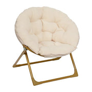 Flash Furniture Kids 23 Inch Folding Saucer Chair, Ivory Faux Fur Upholstery, Soft Gold Steel Frame, Cozy Mini Moon Chair FV-FMC-030-IV-SGD-GG